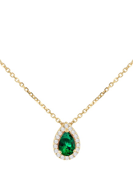 IBB Cubic Zirconia Pear Halo Pendant Necklace, Gold/Green, Gold/Green