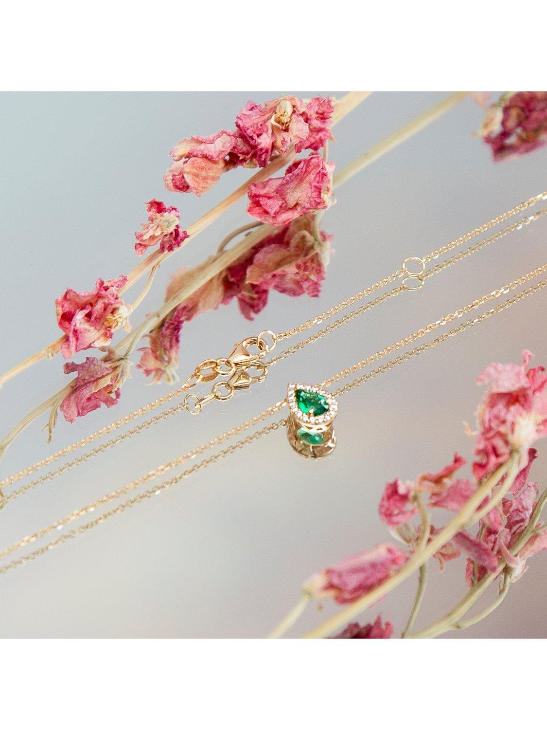 Product image 3 of 5, which shows IBB Cubic Zirconia Pear Halo Pendant Necklace, Gold/Green