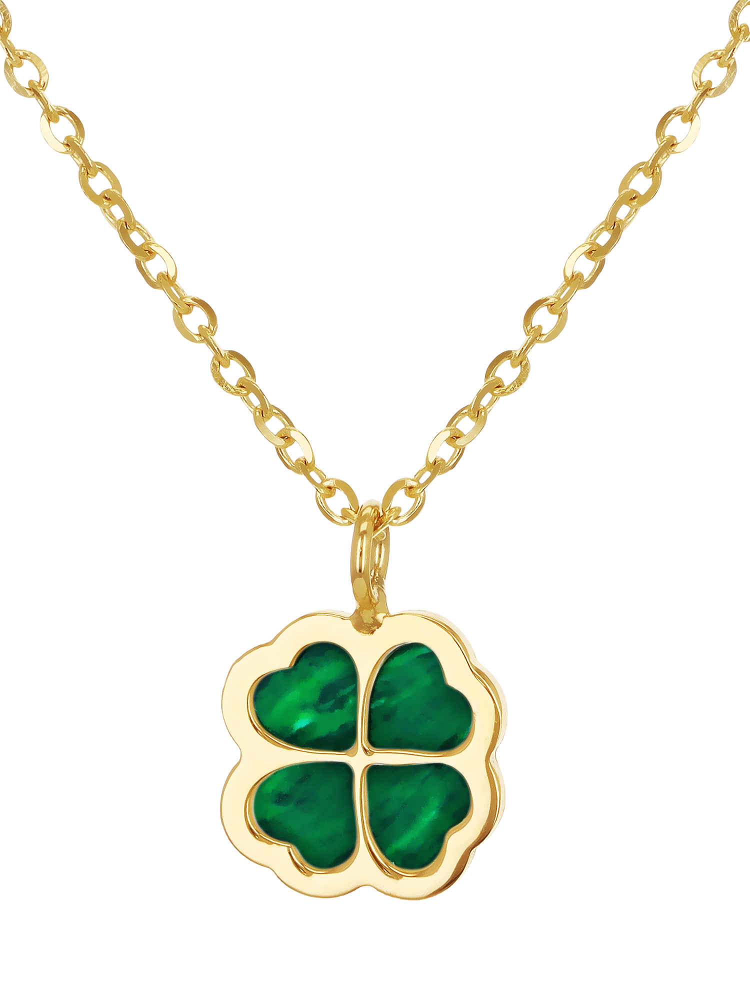 Product image 1 of 5, which shows IBB 9ct Gold Malachite Clover Pendant Necklace, Gold
