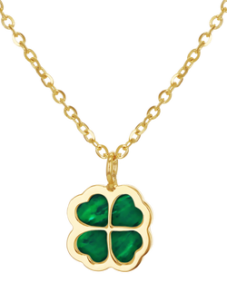 IBB 9ct Gold Malachite Clover Pendant Necklace, Gold, Gold