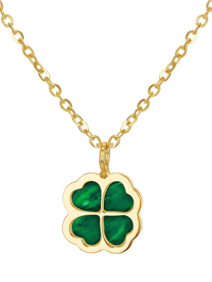 IBB 9ct Gold Malachite Clover Pendant Necklace, Gold, Gold