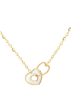 IBB 9ct Gold Mother of Pearl Interlocked Heart Necklace, Gold, Gold