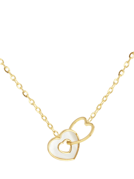 IBB 9ct Gold Mother of Pearl Interlocked Heart Necklace, Gold, Gold