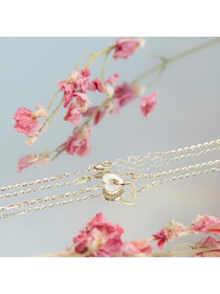 IBB 9ct Gold Mother of Pearl Interlocked Heart Necklace, Gold - view 2, Gold