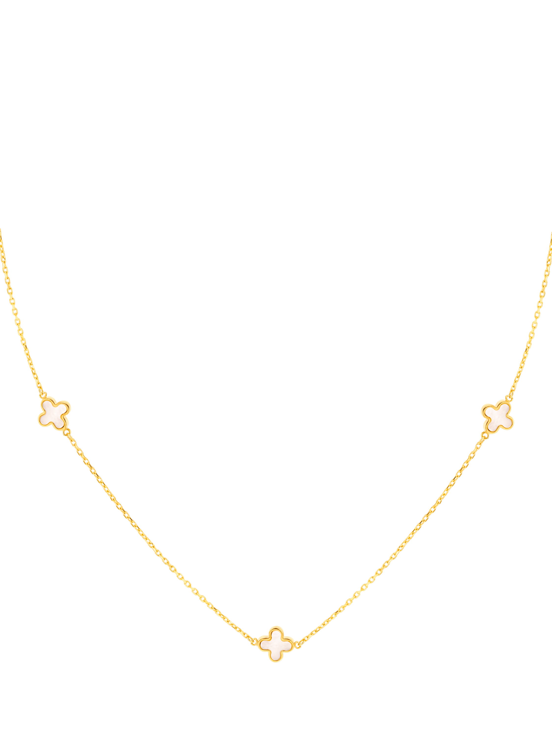 Product image 1 of 5, which shows IBB 9ct Gold Mother of Pearl Clover Petal Necklace, Gold