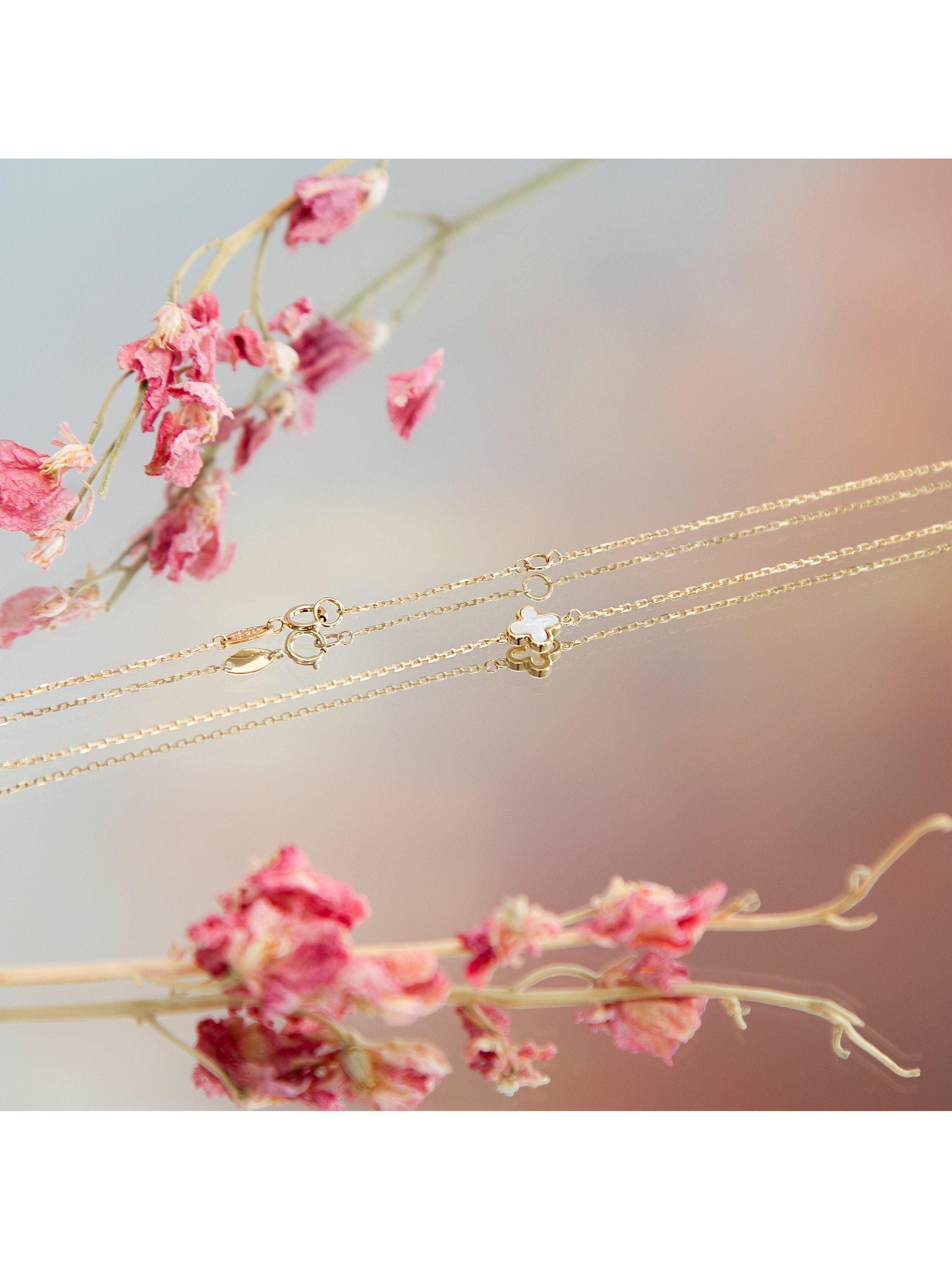 Product image 2 of 5, which shows IBB 9ct Gold Mother of Pearl Clover Petal Necklace, Gold