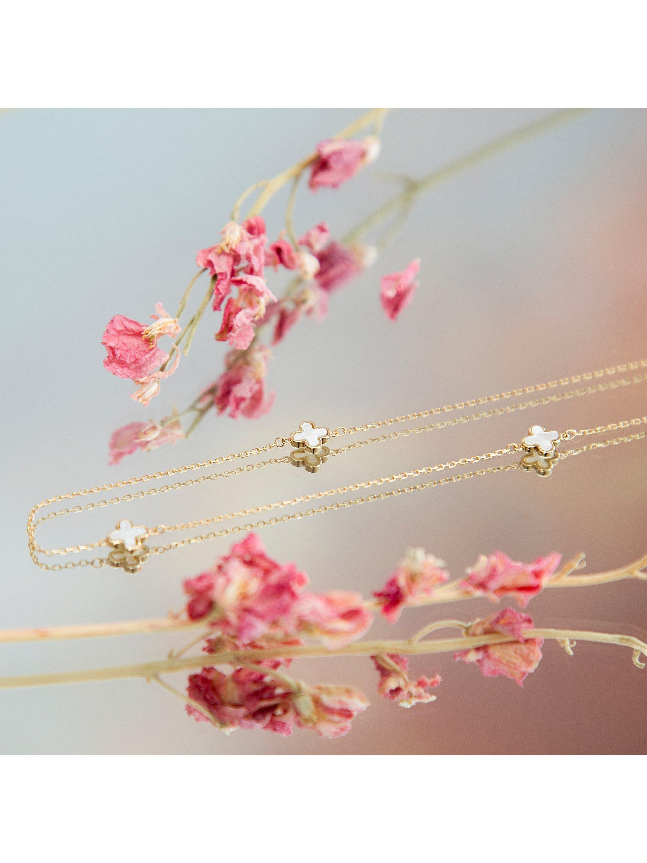 Product image 3 of 5, which shows IBB 9ct Gold Mother of Pearl Clover Petal Necklace, Gold