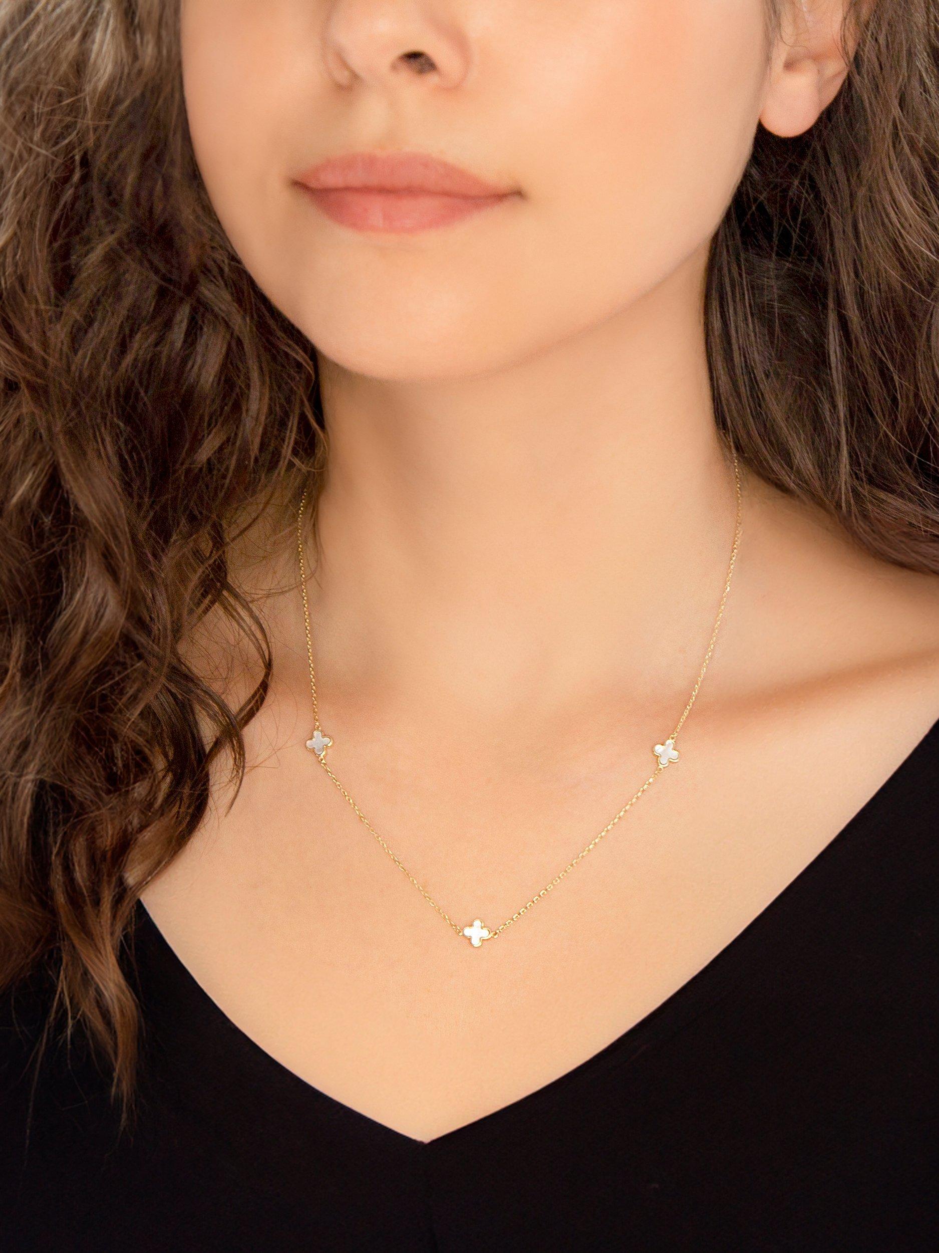 Product image 4 of 5, which shows IBB 9ct Gold Mother of Pearl Clover Petal Necklace, Gold