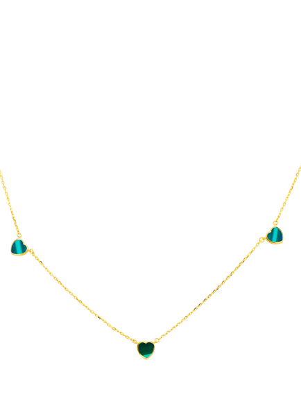 IBB 9ct Gold Malachite Heart Petal Chain Necklace, Gold, Gold