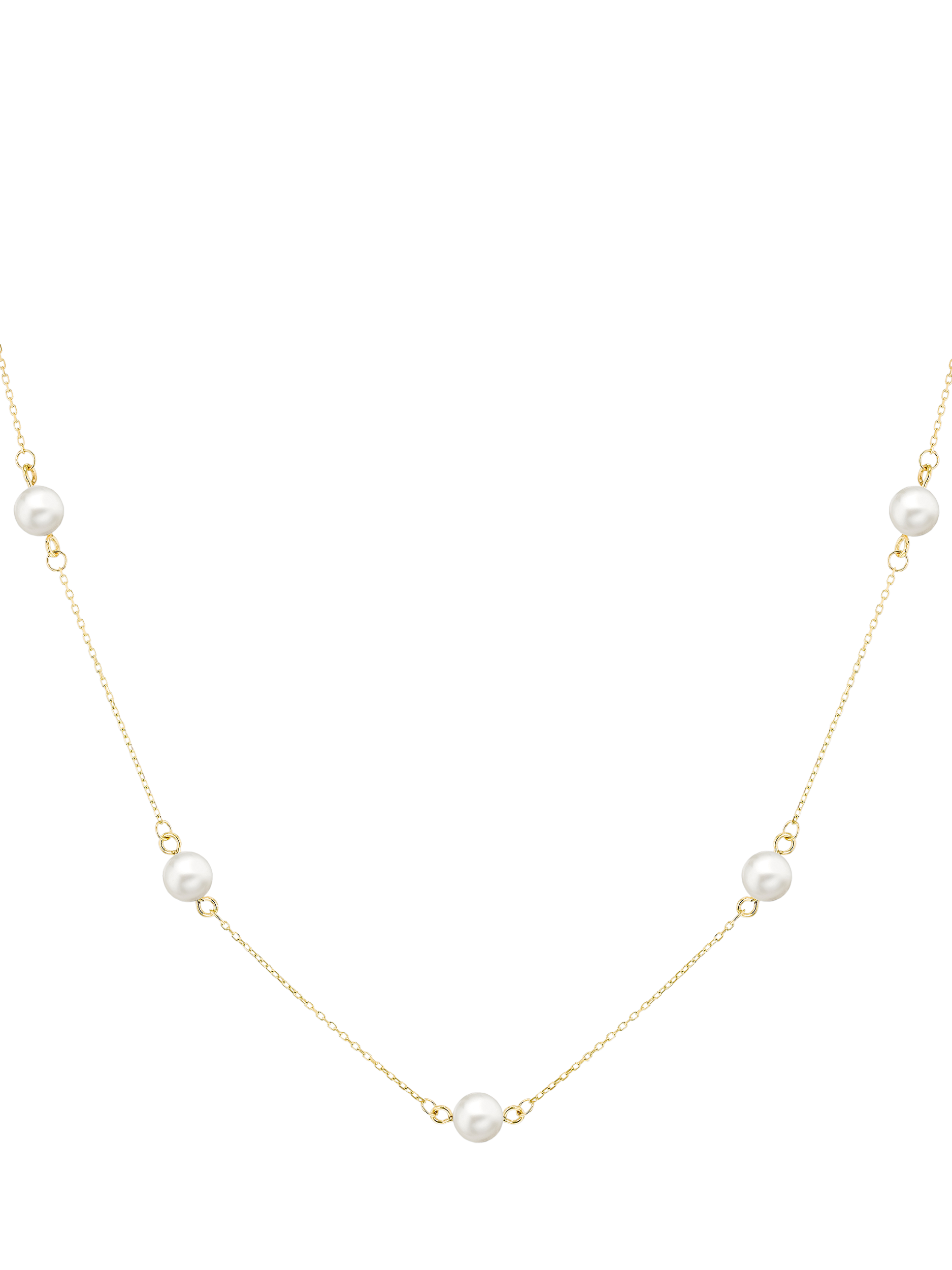 Product image 1 of 5, which shows IBB 9ct Gold Pearl Station Chain Necklace, Gold