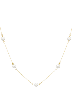 IBB 9ct Gold Pearl Station Chain Necklace, Gold, Gold