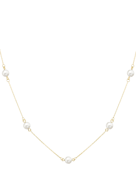 IBB 9ct Gold Pearl Station Chain Necklace, Gold, Gold