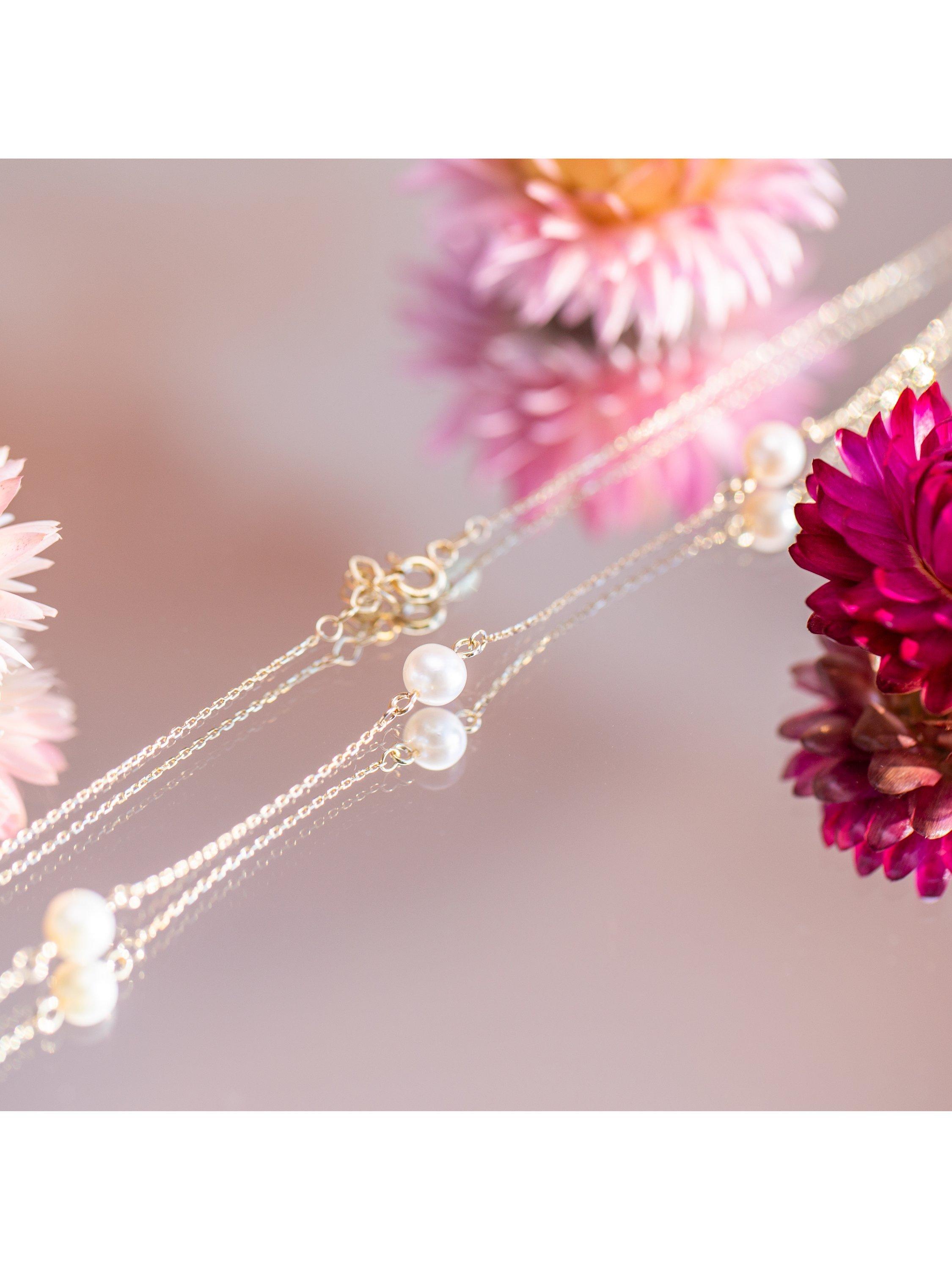 Product image 2 of 5, which shows IBB 9ct Gold Pearl Station Chain Necklace, Gold