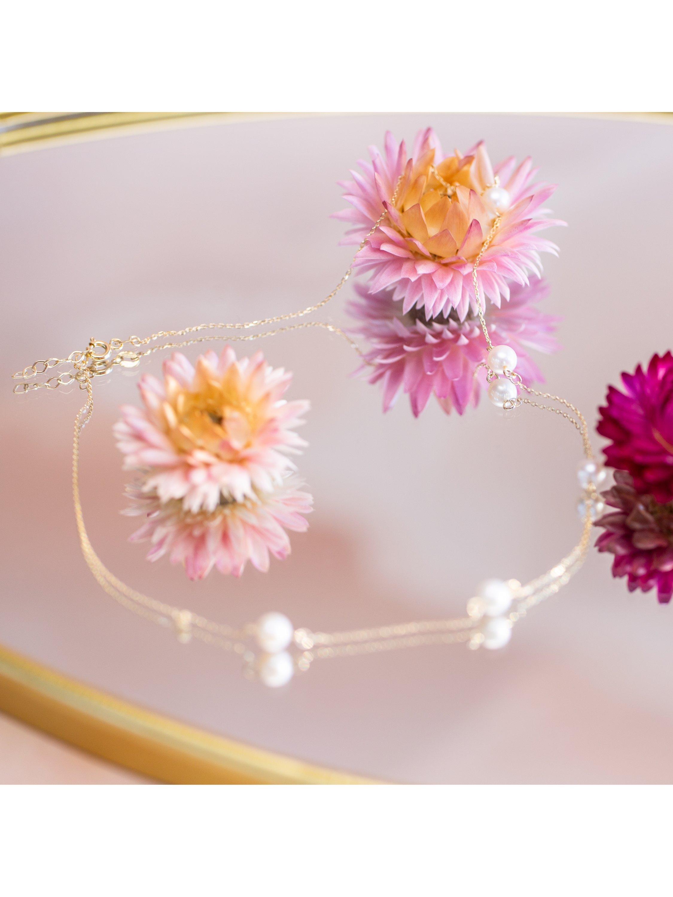 Product image 3 of 5, which shows IBB 9ct Gold Pearl Station Chain Necklace, Gold