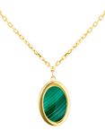 IBB 9ct Gold Malachite Oval Chain Necklace, Gold