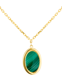 IBB 9ct Gold Malachite Oval Chain Necklace, Gold, Gold