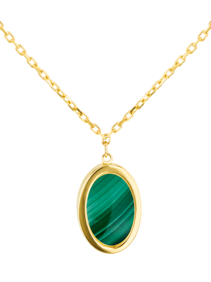 IBB 9ct Gold Malachite Oval Chain Necklace, Gold, Gold