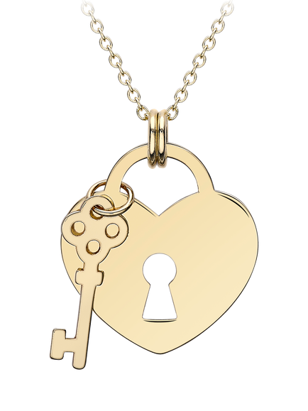 IBB 9ct Gold Heart Shaped Padlock & Key Pendant Necklace, Gold, Gold