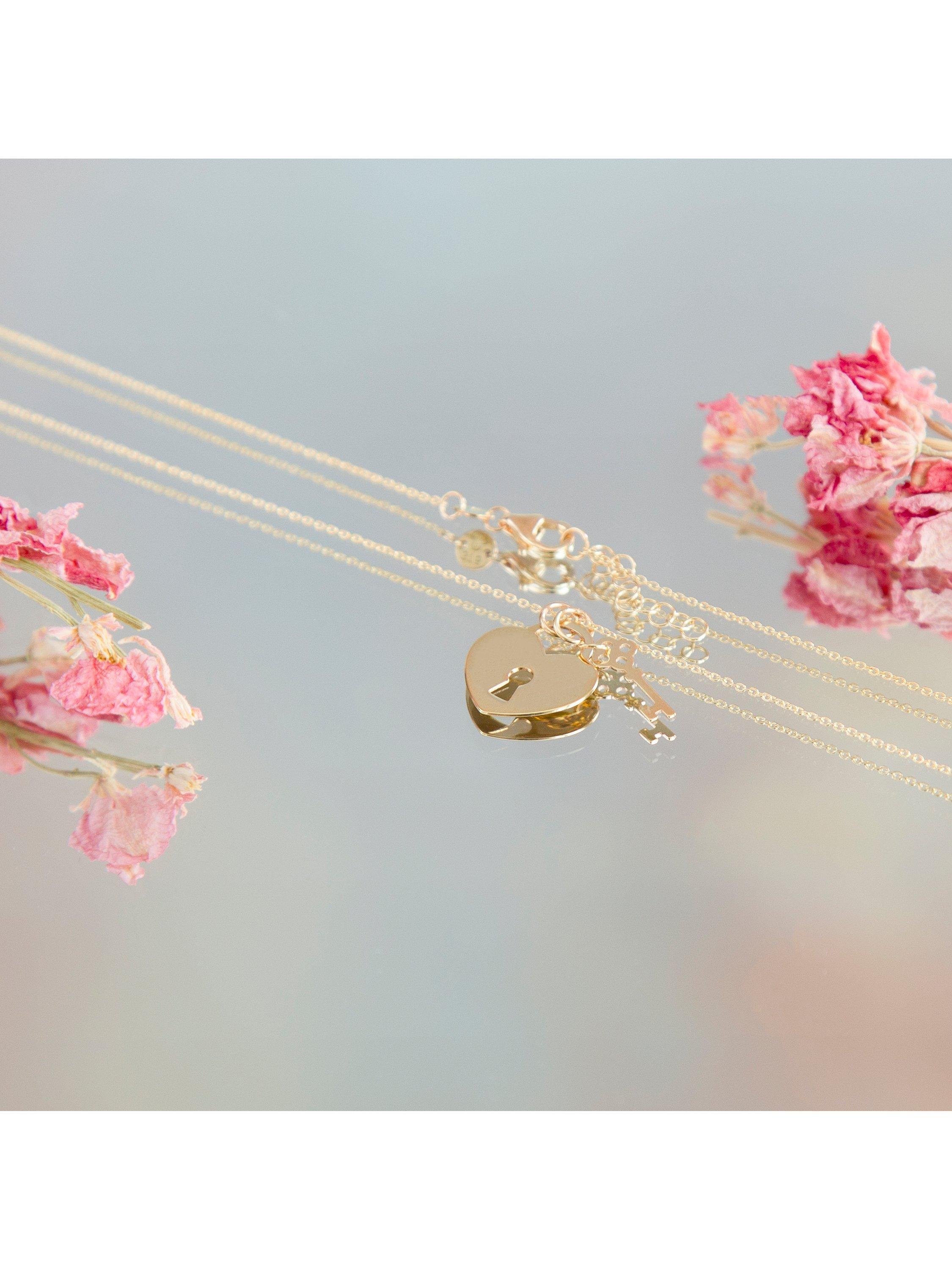 Product image 2 of 5, which shows IBB 9ct Gold Heart Shaped Padlock & Key Pendant Necklace, Gold