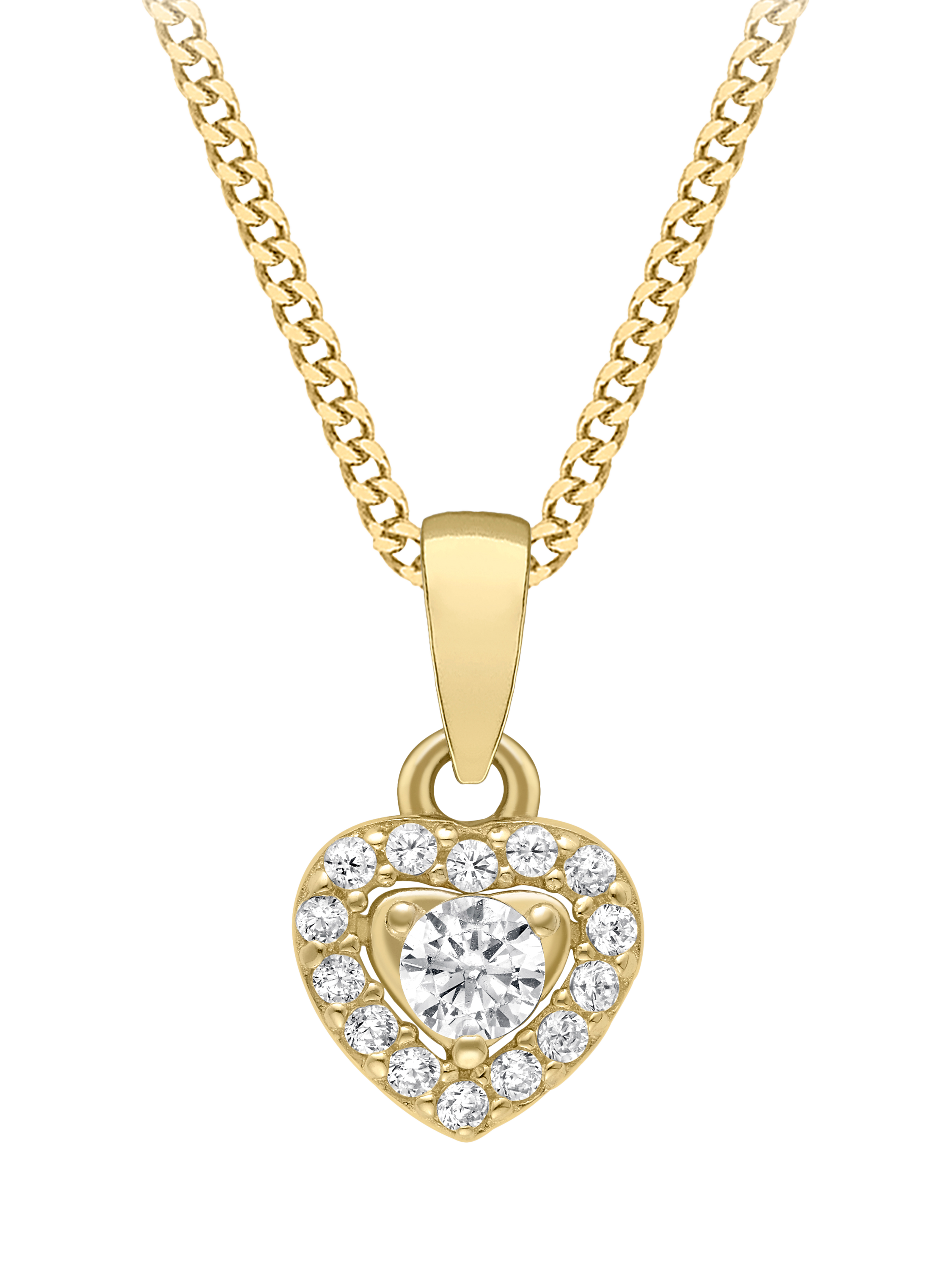 Product image 1 of 5, which shows IBB 9ct Gold Cubic Zirconia Heart Pendant Necklace, Gold