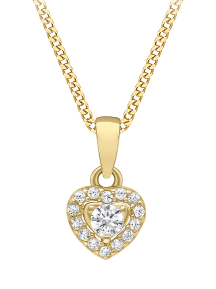 IBB 9ct Gold Cubic Zirconia Heart Pendant Necklace, Gold, Gold