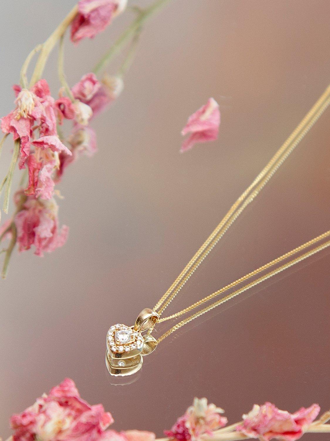 Product image 2 of 5, which shows IBB 9ct Gold Cubic Zirconia Heart Pendant Necklace, Gold