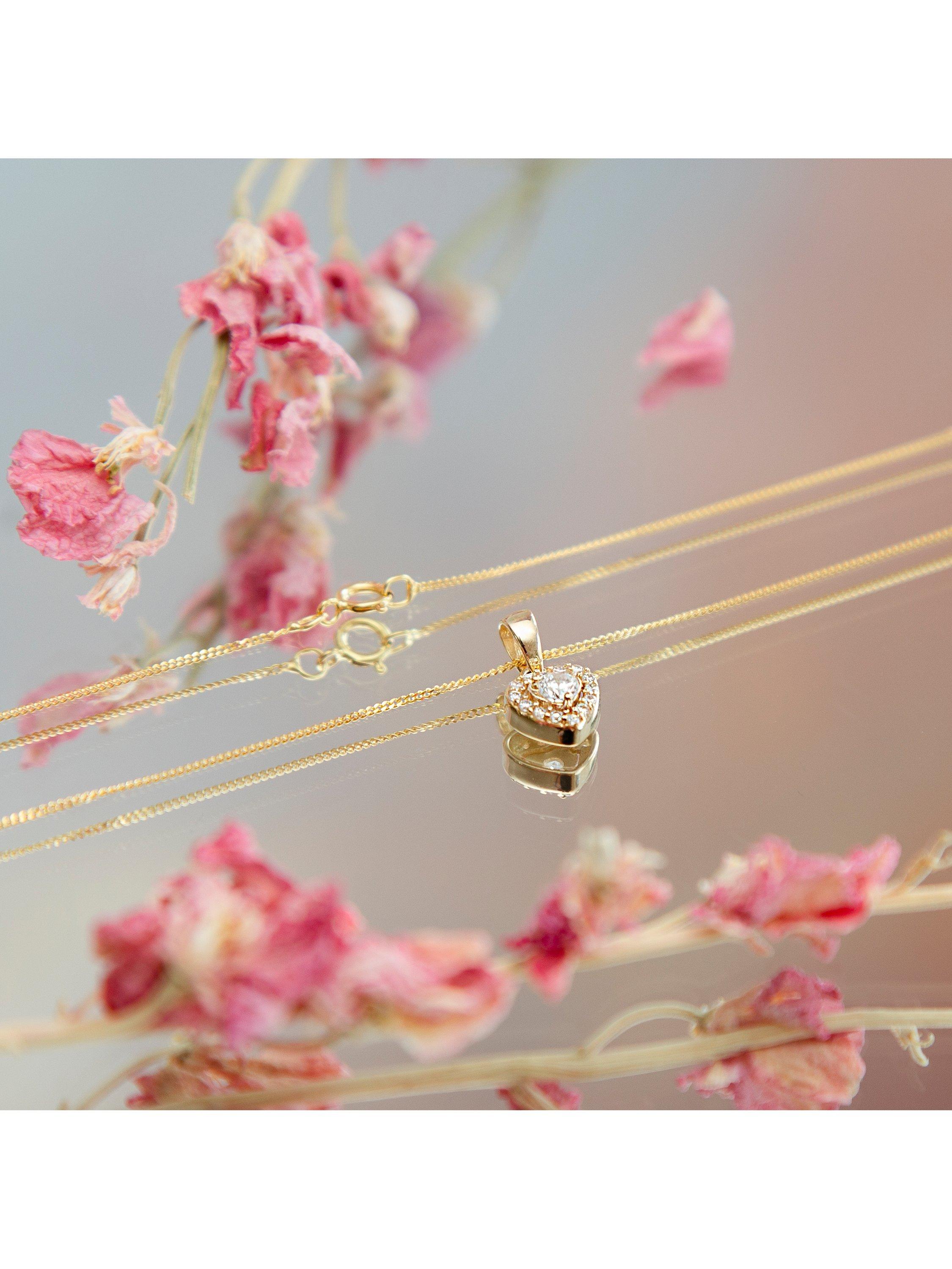 Product image 3 of 5, which shows IBB 9ct Gold Cubic Zirconia Heart Pendant Necklace, Gold