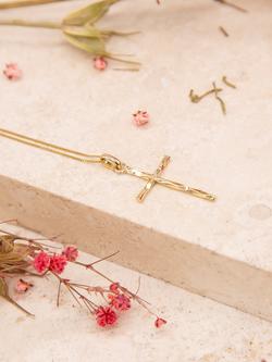 IBB 9ct Gold Cross Pendant Necklace, Gold - view 2, Gold