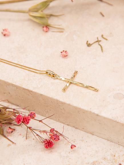 IBB 9ct Gold Cross Pendant Necklace, Gold - view 2, Gold