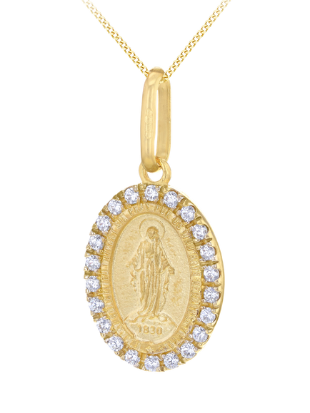 IBB 9ct Gold Cubic Zirconia Oval Holy Mary Pendant Necklace, Gold, Gold