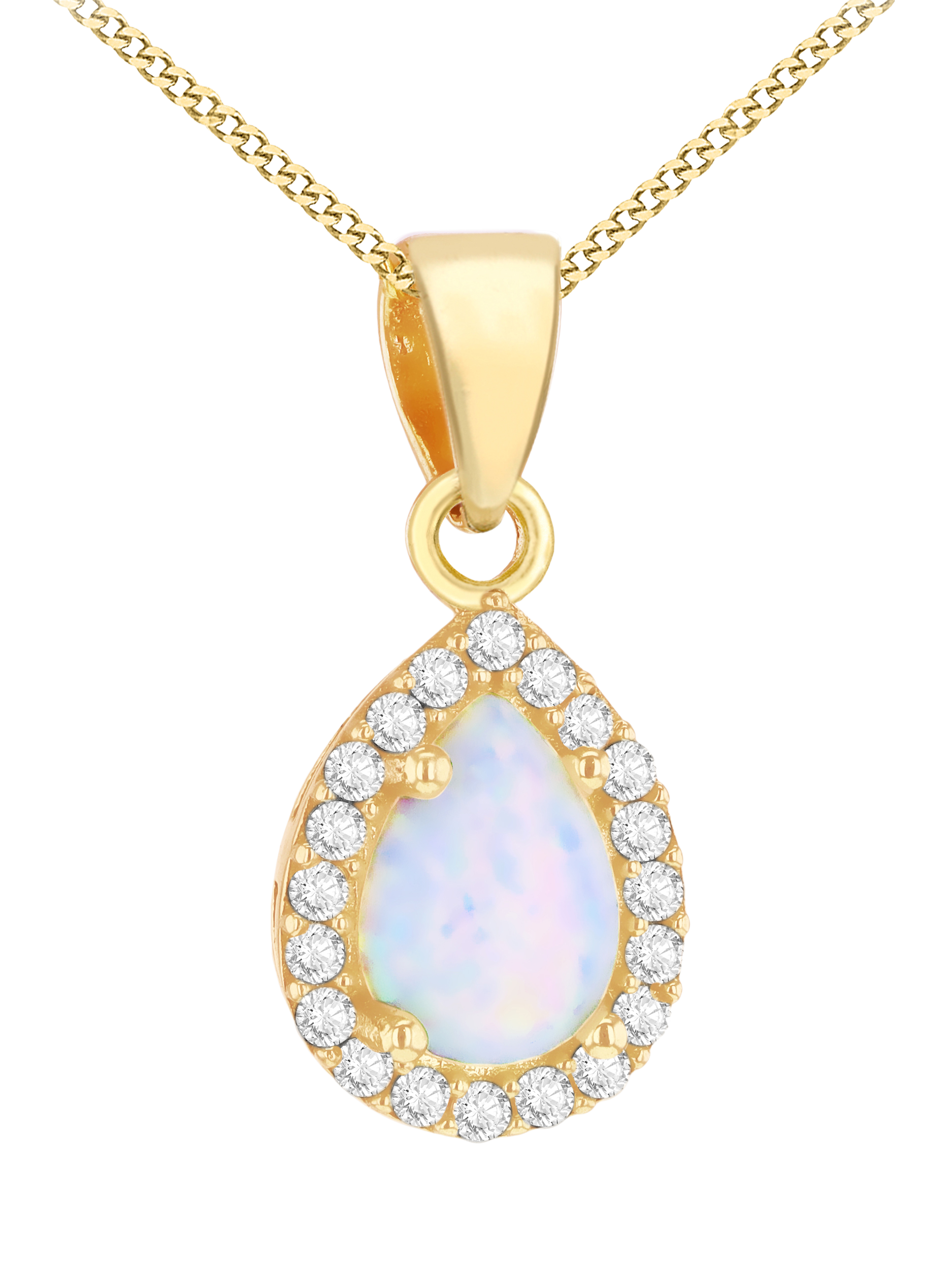 Product image 1 of 4, which shows IBB 9ct Gold Cubic Zirconia Opal Teardrop Pendant Necklace, Gold