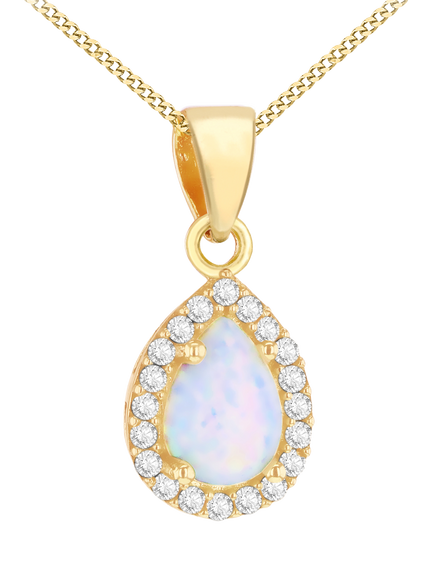 IBB 9ct Gold Cubic Zirconia Opal Teardrop Pendant Necklace, Gold, Gold