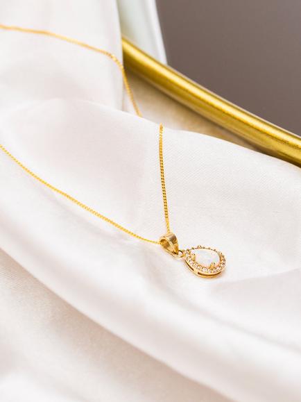 IBB 9ct Gold Cubic Zirconia Opal Teardrop Pendant Necklace, Gold - view 2, Gold