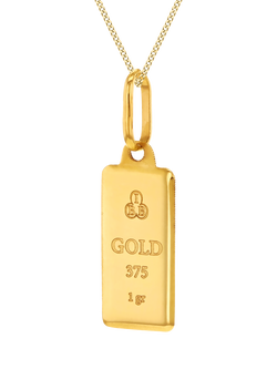 IBB 9ct Gold 1GR Ingot Pendant Chain Necklace, Gold, Gold