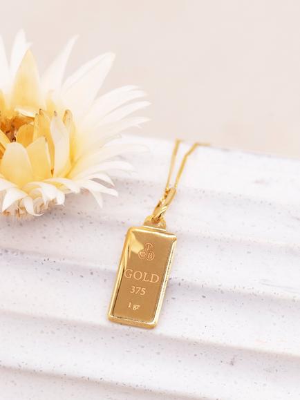 IBB 9ct Gold 1GR Ingot Pendant Chain Necklace, Gold - view 2, Gold