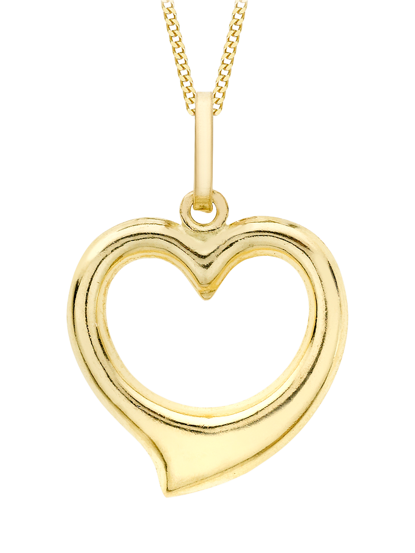 Product image 1 of 5, which shows IBB 9ct Gold Large Open Heart Pendant Necklace, Gold