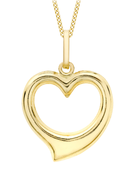 IBB 9ct Gold Large Open Heart Pendant Necklace, Gold, Gold