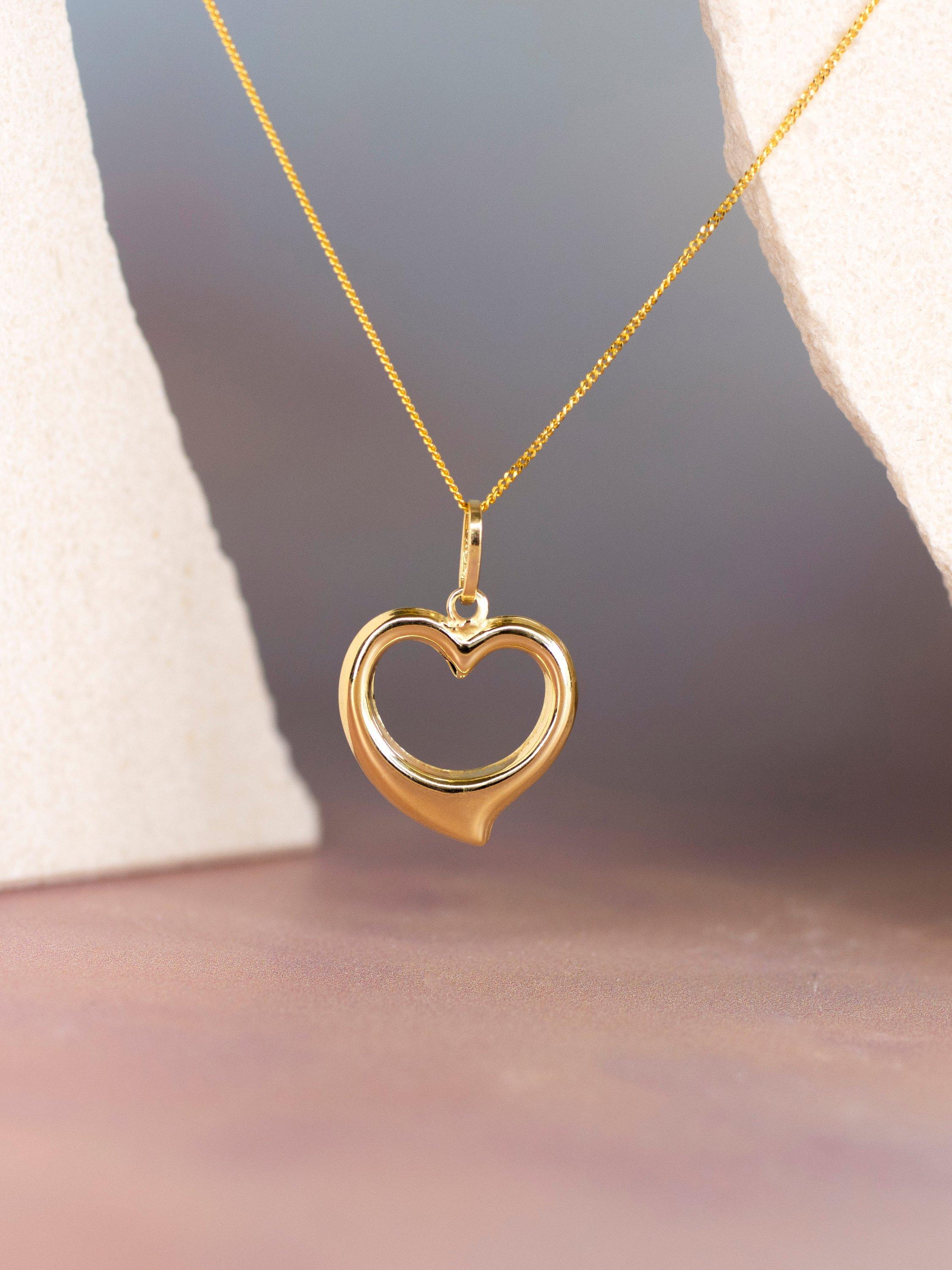 Product image 2 of 5, which shows IBB 9ct Gold Large Open Heart Pendant Necklace, Gold