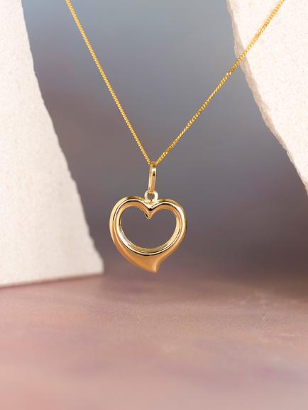 IBB 9ct Gold Large Open Heart Pendant Necklace, Gold - view 2, Gold