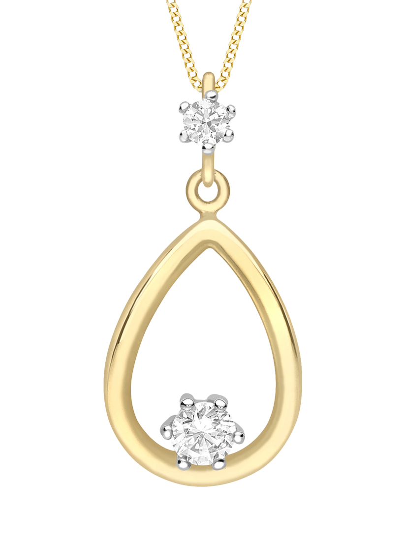 Product image 1 of 5, which shows IBB 9ct Gold Cubic Zirconia Pear Pendant Necklace, Gold