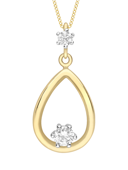 IBB 9ct Gold Cubic Zirconia Pear Pendant Necklace, Gold, Gold