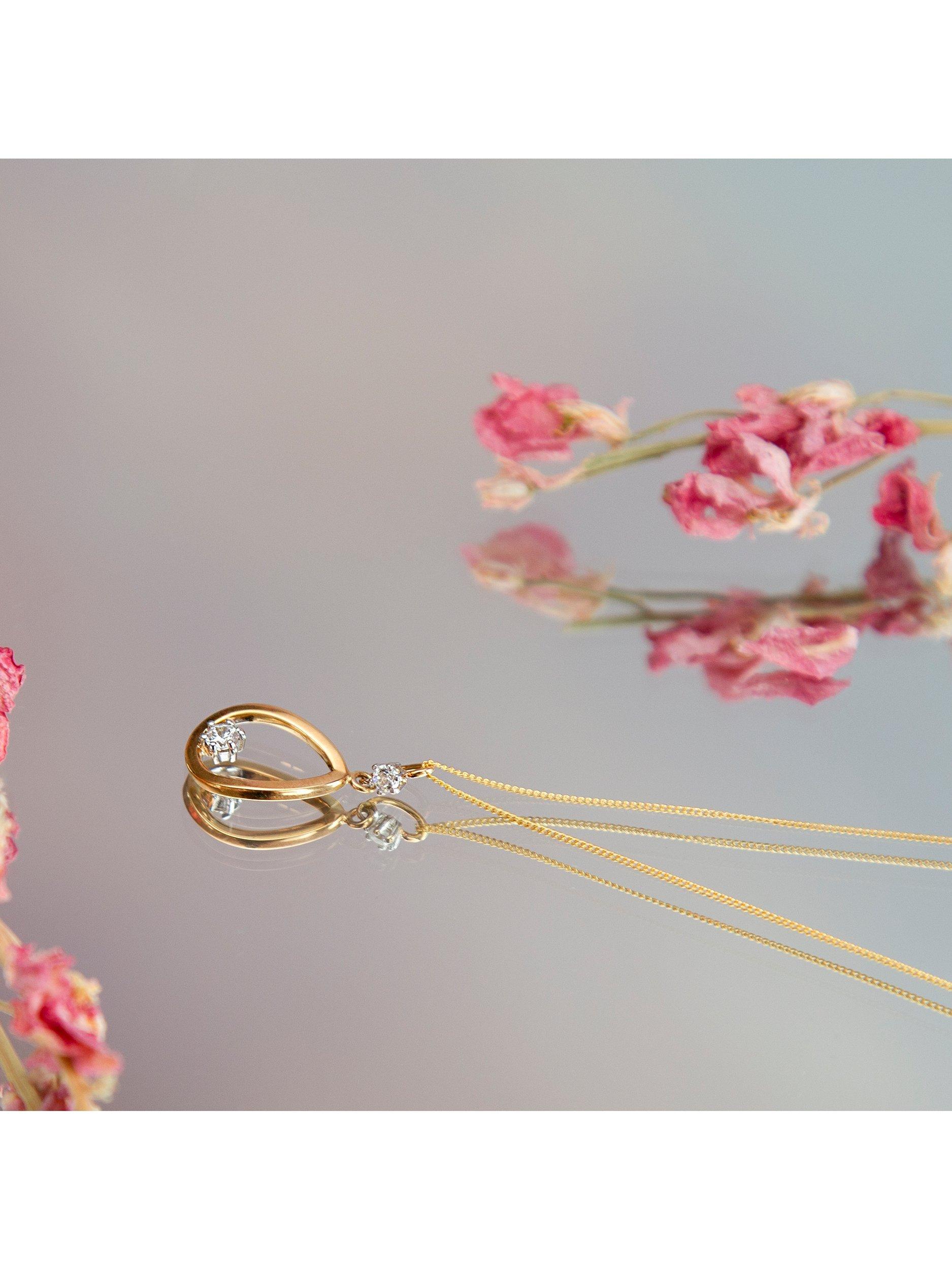 Product image 3 of 5, which shows IBB 9ct Gold Cubic Zirconia Pear Pendant Necklace, Gold