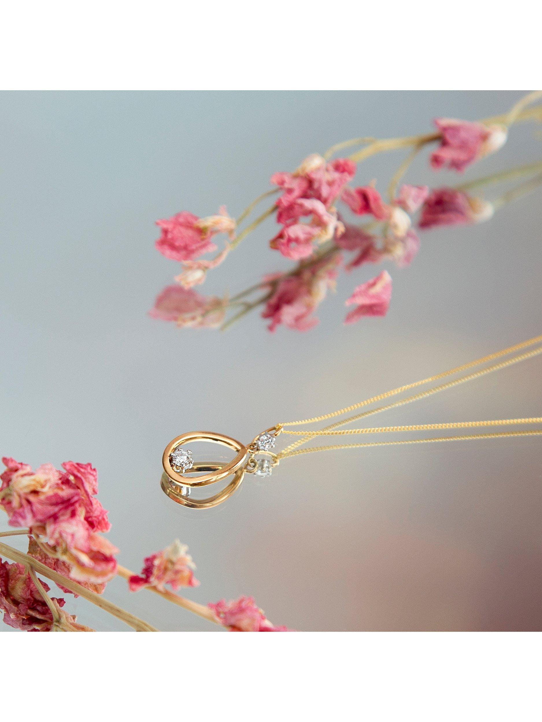 Product image 4 of 5, which shows IBB 9ct Gold Cubic Zirconia Pear Pendant Necklace, Gold