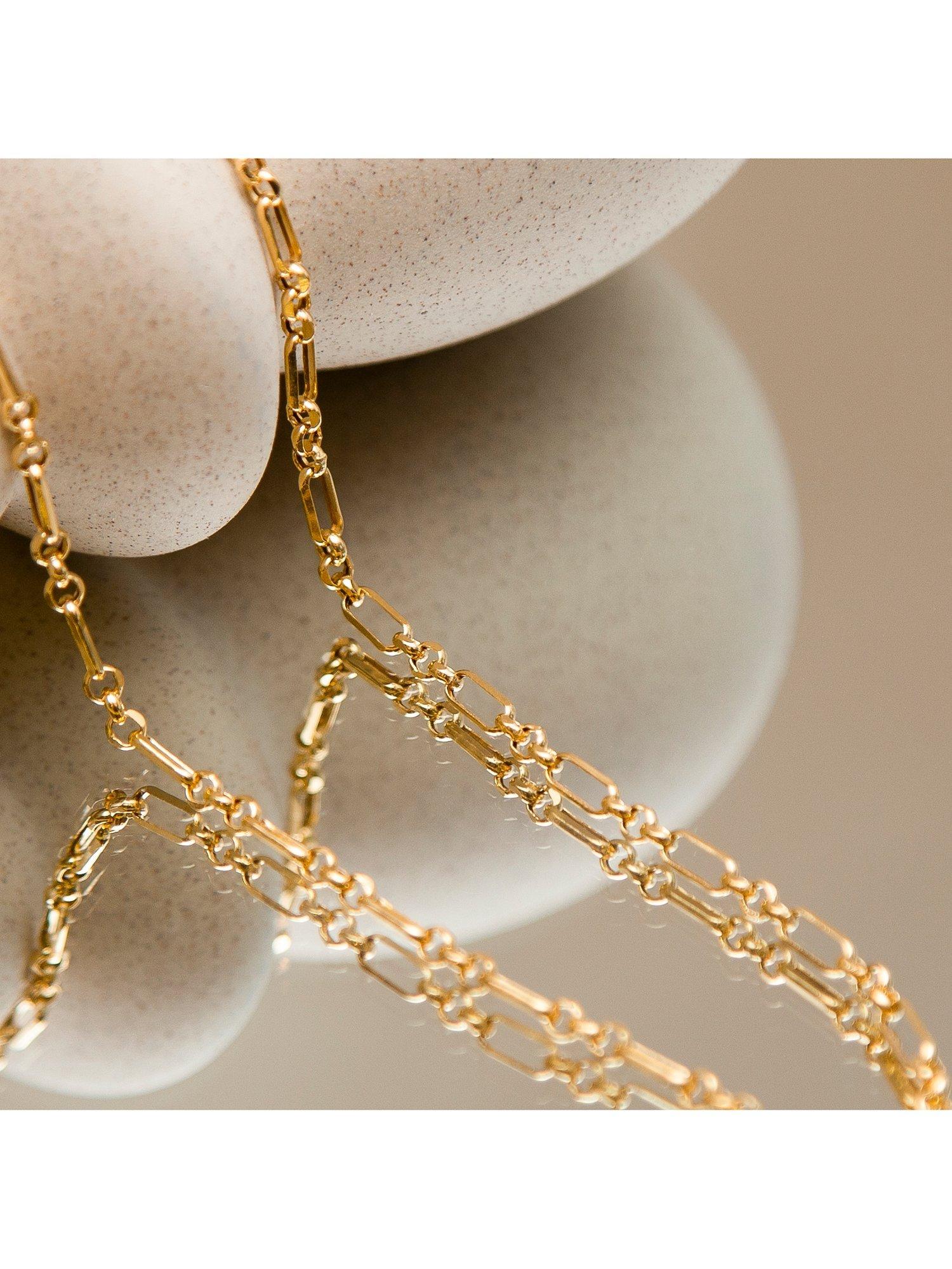Product image 2 of 4, which shows IBB 18ct Gold Diamond Cut Figaro Belcher Chain Necklace, Gold