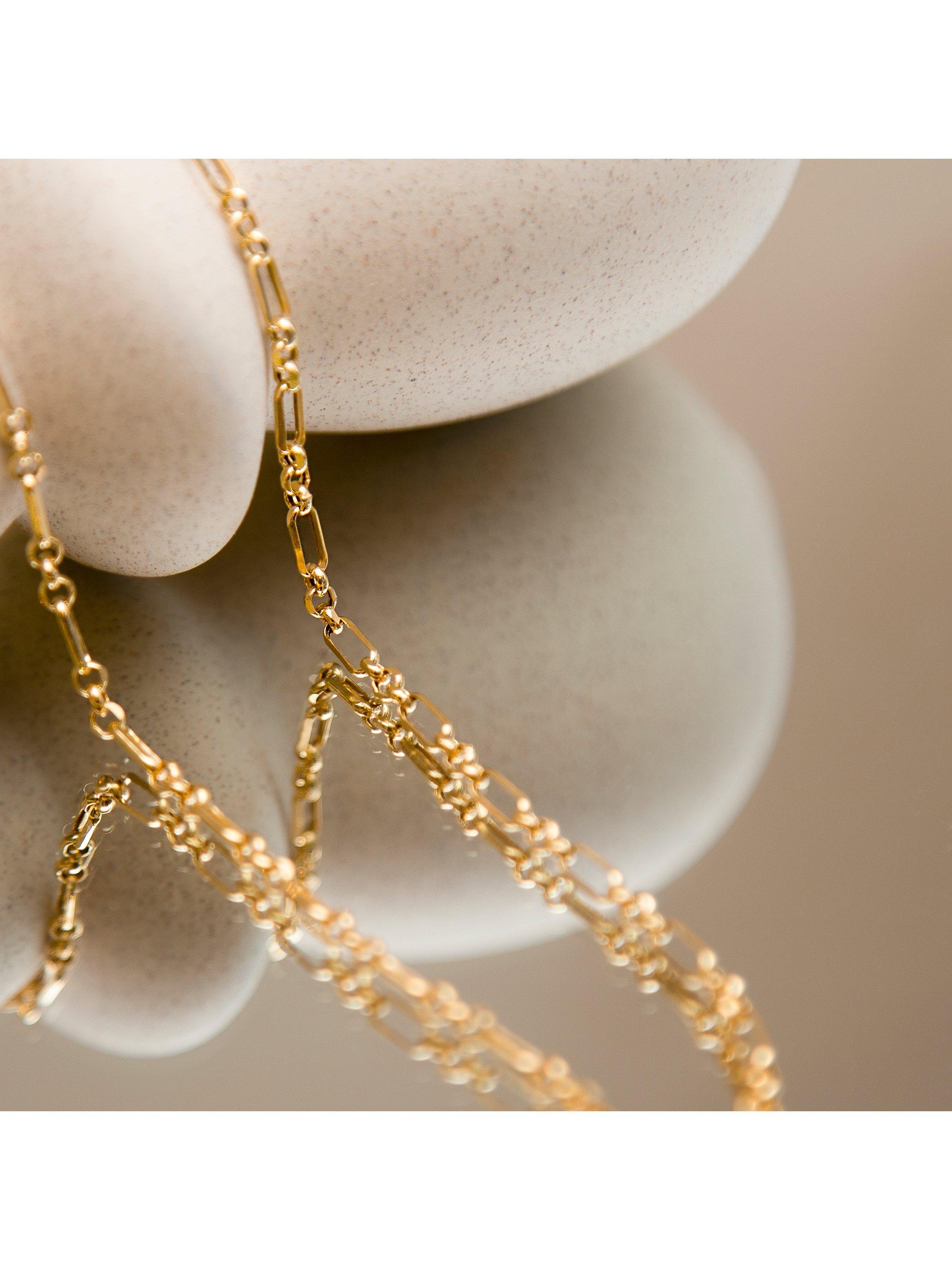 Product image 3 of 4, which shows IBB 18ct Gold Diamond Cut Figaro Belcher Chain Necklace, Gold