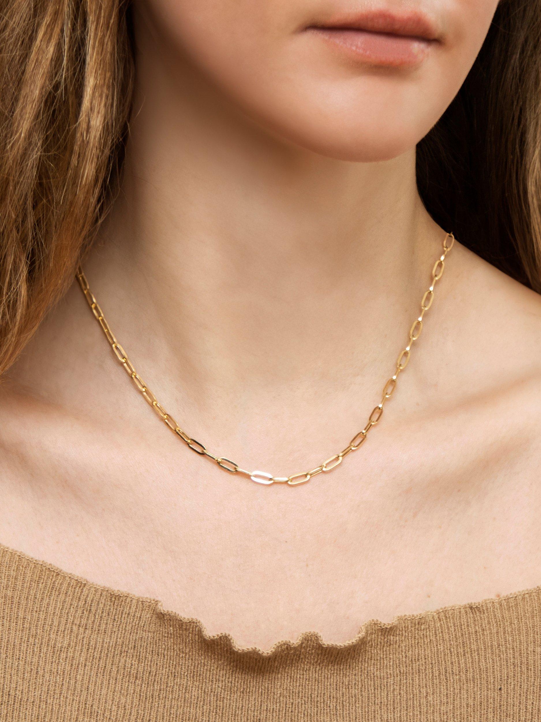 Product image 3 of 4, which shows IBB 18ct Yellow Gold Paperclip Chain Necklace, Gold