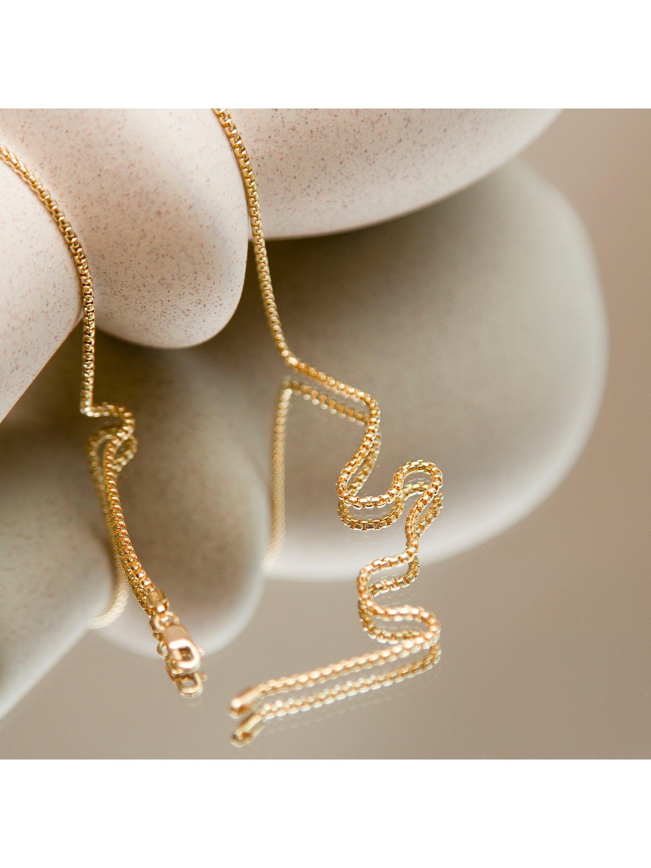 Product image 2 of 4, which shows IBB 18ct Yellow Gold 8-Sided Box Chain Necklace, Gold