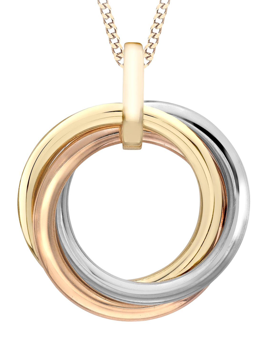 Product image 1 of 5, which shows IBB 18ct Gold Tri-Colour Knot Pendant Necklace, Gold