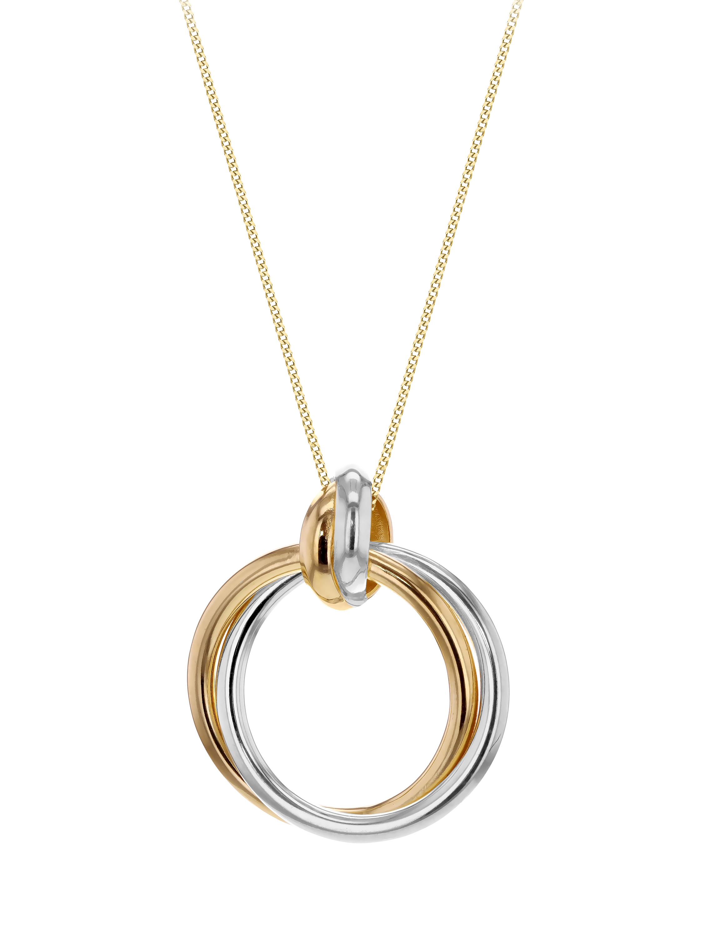 Product image 1 of 5, which shows IBB 18ct Gold Tri-Colour Circle Pendant Necklace, Gold