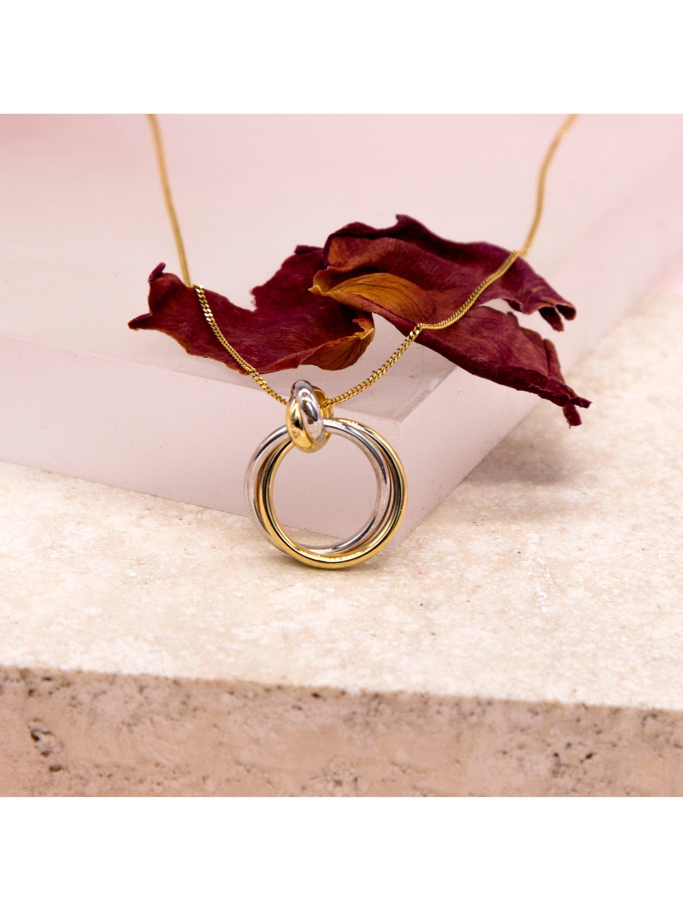 Product image 2 of 5, which shows IBB 18ct Gold Tri-Colour Circle Pendant Necklace, Gold